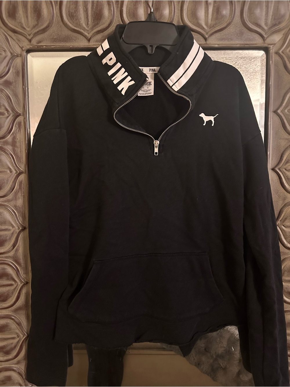 PINK Victoria's Secret Men's Black Quarter-Zip Pullover Sweater